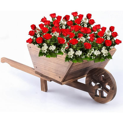 Wooden Wheelbarrow Planter | Wooden Planter for Outdoor | Wooden Flower Cart | Indoor plant Pot | Heavy Duty Rustic Wooden Flower Pot for Garden, Balcony and Patio