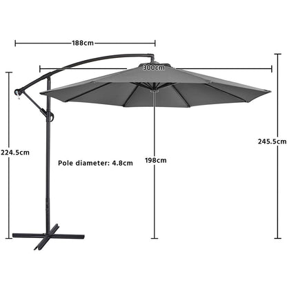 Costoffs Outdoor Umbrella, 3M Patio Offset Umbrella, Outdoor Hanging Umbrella, Banana Parasol Sun Shade Shelter, Market Backyard Umbrella with Crank & Cross Base for Beach/Outdoor/Party/Garden