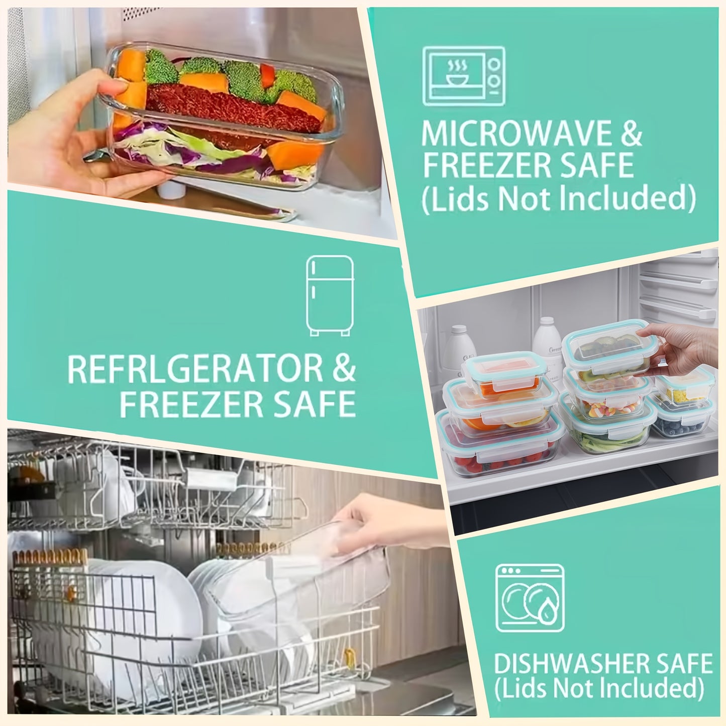 16pcs Glass Food Storage Containers with Sealed Lids, Food Storage Containers And Fresh-Keeping Boxes, Reusable, for Kitchen Food Storage, Outdoor Camping Food Storage, Christmas, Mother'S Day (8 Glass Bowls 8 Lids)