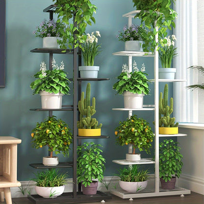 7 Layer Foldable Metal Plant Stand with Wheels – Multi-Tier Indoor Outdoor Flower Display Rack for Living Room Balcony Garden