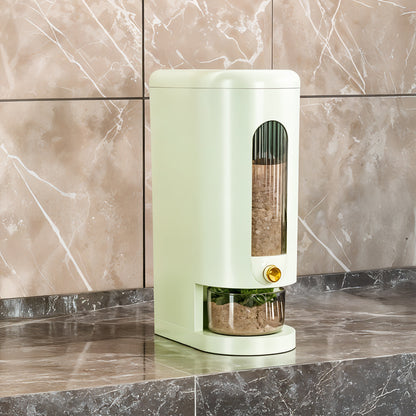 5-10KG Rice Dispenser Type Rice Holder Dispenser Rice Holder Bucket with Measuring Cup for Flour, Beans, Rice, Cereal, Pet Food, Large Countertop Grain Storage Container, Green