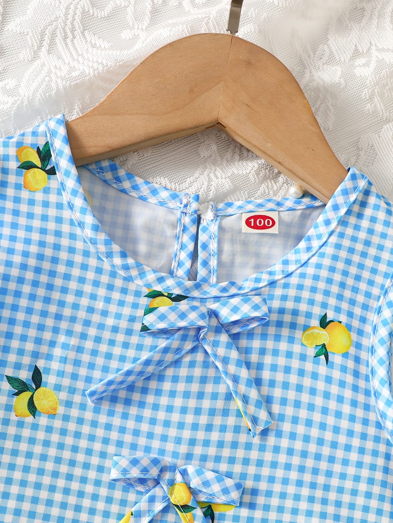 2pcs Set. Girls' Vest And Shorts Outfit, Lemon Print, Contrast Plaid Pattern, Bow Detail, Ruffled Hem. Summer Casual Outfit for Girls. Ideal Gift for 1-8 Year Olds. Suitable for Outdoor Wear