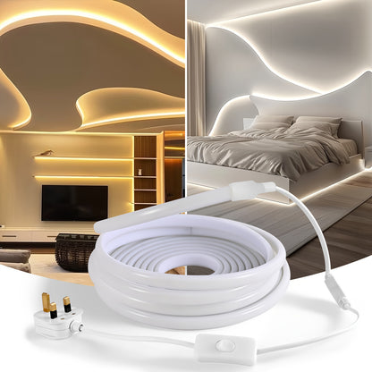 COB LED Strip Lights, 288leds/m Flexible Indoor Lighting Lamp, LED Ribbon Adhesive High Brightness, White Or Warm White for Kitchen, Garden, Home Room Decoration, IP65 with UK Power Plug And Switch
