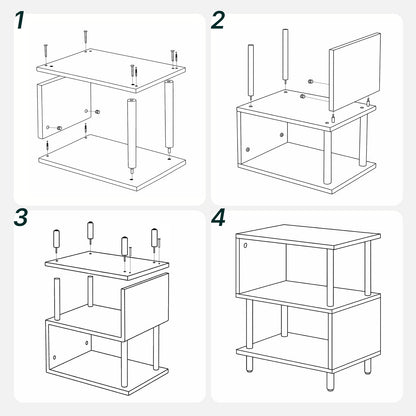 Modern Side Table with Storage - Small End Table/Nightstand, Assembly, -Shaped & Particleboard, Bedside Table for Bedroom/Living Room