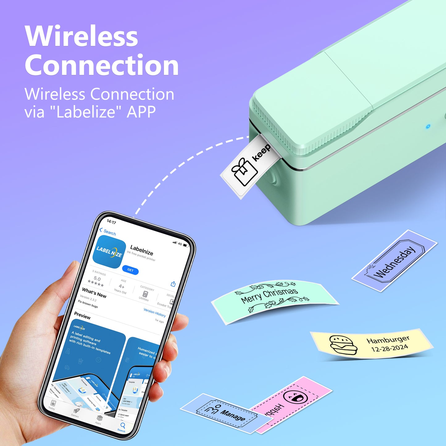 Mini Label Maker with Tape, P31S Portable Thermal Printer, Sticker Making Label Maker with Multiple Templates, Wireless Connectivity&Durable, For Organizing Storage Devices, Office, Home