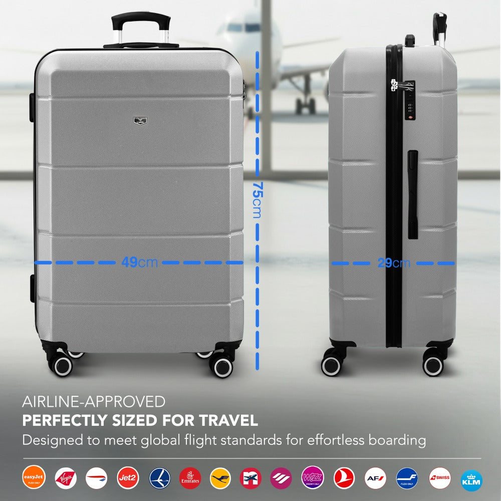 28 Inch Large Suitcase Lightweight ABS Hard Shell with TSA Lock & 4 Spinner Wheels - 75x49x29cm Check-In Luggage, Water-Resistant, UK Stock