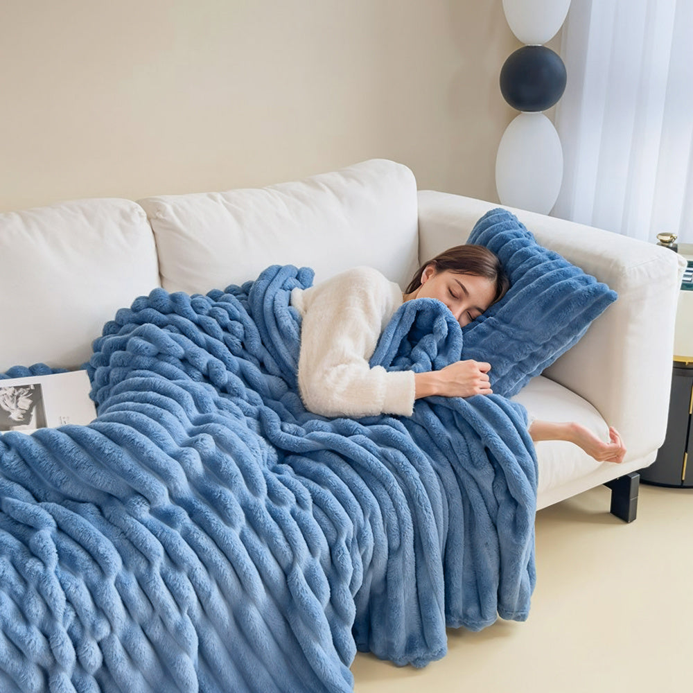 1pc Large Strips Ribbed Throw Blankets | Luxurious 270g Flannel Fleece Blanket | Warm Cozy Blanket Throws For Sofas, Bed, Chair, Couch, Settee | Super Soft Warm Blanket Single Double King Super King Size, Machine Washable, Easy Care, Perfect for Home, Tra