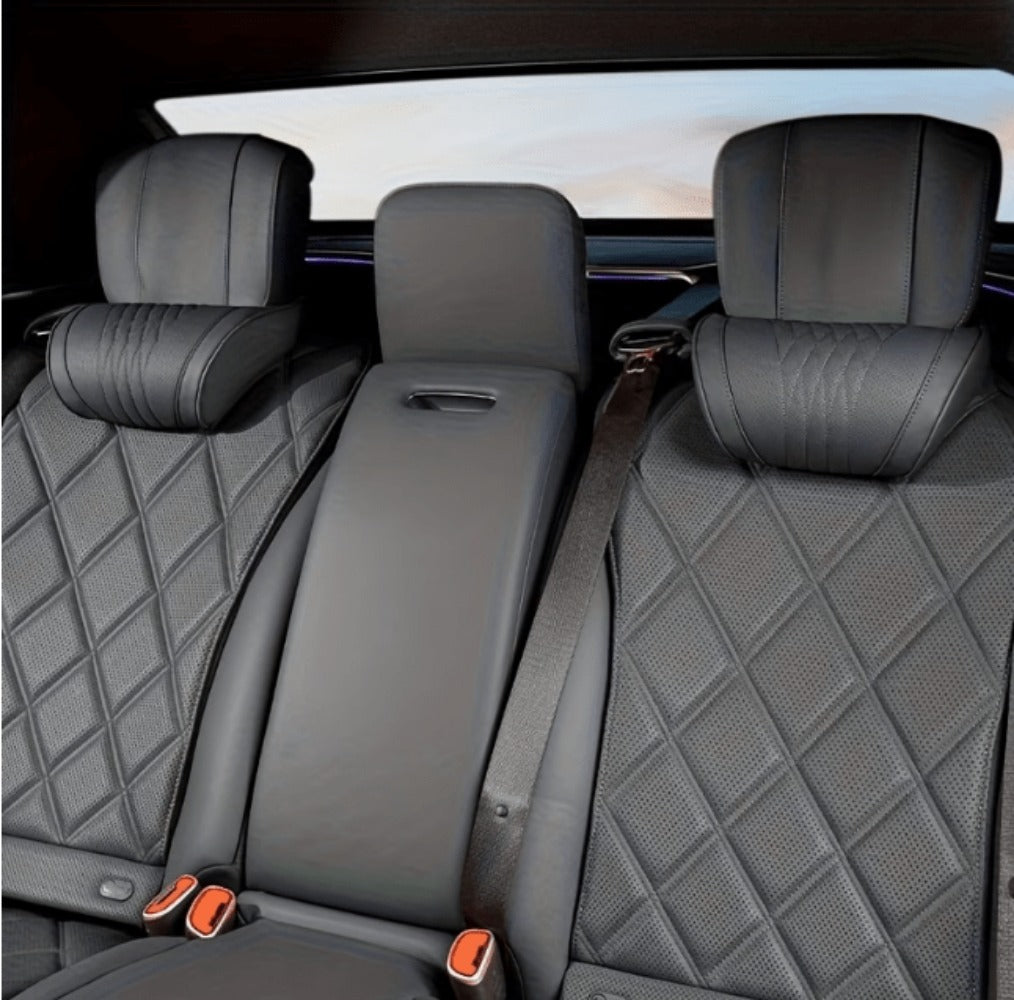 Nappa Leather Car Neck Pillow Headrest and Lumbar Support Cushion Breathable Embroidery Design Universal Auto Interior Accessory