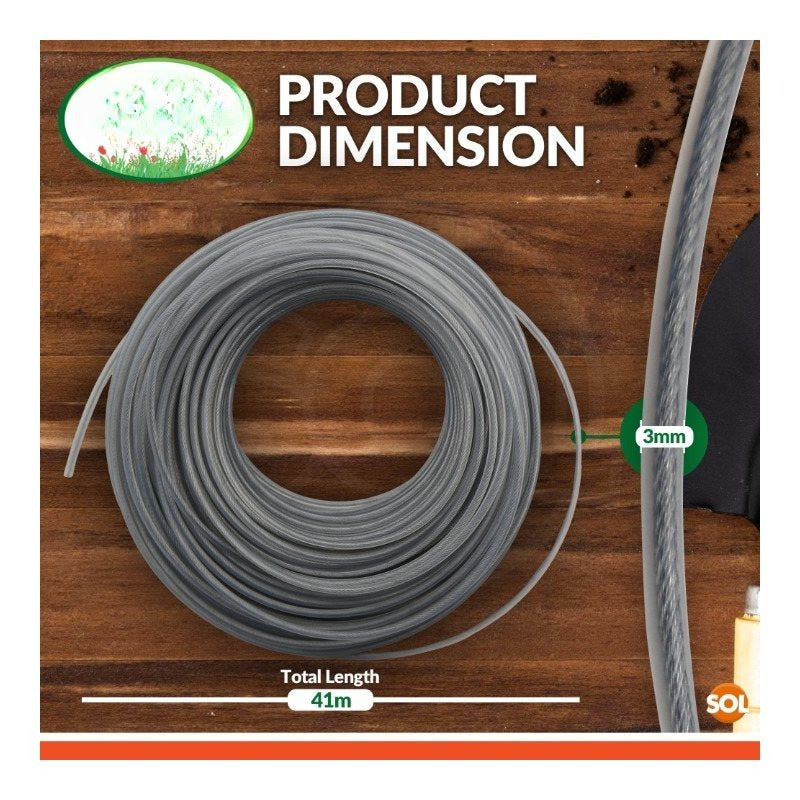 41m Universal Steel Strimmer Wire 3mm | Nylon Steel Trimmer Line Heavy Duty | Grass & Weed Trimmer Wire | Garden Brush Cutter Replacement Line