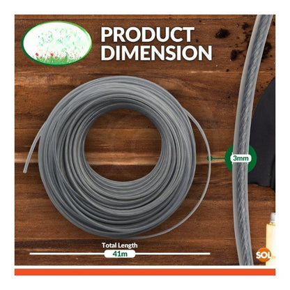 41m Universal Steel Strimmer Wire 3mm | Nylon Steel Trimmer Line Heavy Duty | Grass & Weed Trimmer Wire | Garden Brush Cutter Replacement Line
