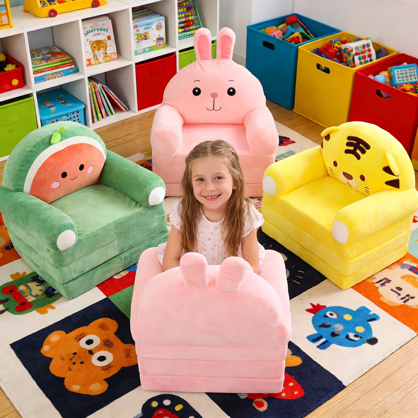 Kids Folding Sofa, Children's Stool, Kindergarten Baby Seat, Flip-Top Sofa Chair, Plush Reclining Lazy Sofa