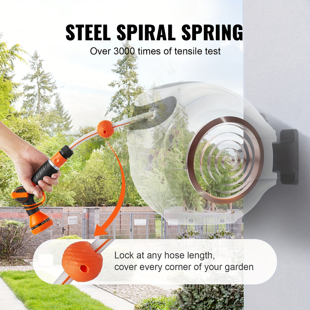 VEVOR Retractable Hose Reel Wall Mounted 180° Swivel | 20m or 25m x 1/2 Inch Garden Water Hose Reel with 2m Lead Hose