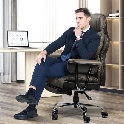 GartistGo Executive Office Chair Desk Chair, PU Computer Recliner, Ergonomic Office Chair with Footrest, Heavy Duty Leather Office Chairs for Home Office, High Back Swivel Chair