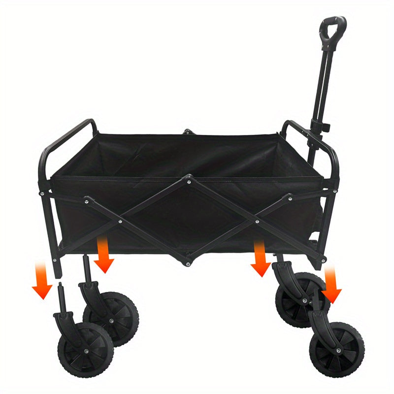 95.25KG Festival Trolley on Wheels, Folding Wagon, Grocery Cart, Portable Camping Cart, Collapsible Foldable Trolly for Beach Outdoor Garden Picnic Shopping Fishing, Detachable Wheels, Adjustable Handle, Outdoor Sport, Best Gifts, Black