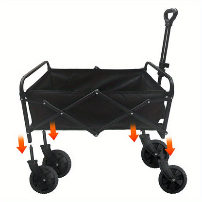 95.25KG Festival Trolley on Wheels, Folding Wagon, Grocery Cart, Portable Camping Cart, Collapsible Foldable Trolly for Beach Outdoor Garden Picnic Shopping Fishing, Detachable Wheels, Adjustable Handle, Outdoor Sport, Best Gifts, Black