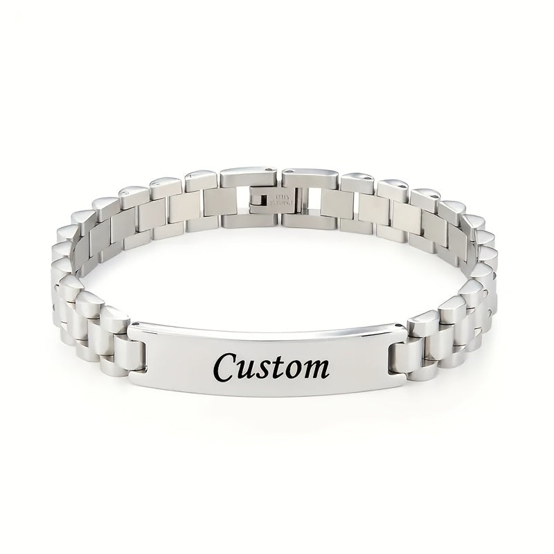 Customized Bar Bracelet - Name Engraving - Personalized Pendant Chain - Hand Jewelry Gift for Women and Men