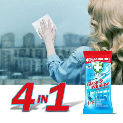 6 Pack Green Shield Quick Drying Glass & Window Surface Wipes, 70 Wipes Each