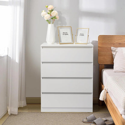 60x38x78cm 4 Drawers Slim Chest of Drawers for Bedroom No-Handle Storage Cabinet Modern Bedside Furniture White Black