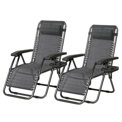 Zero Gravity Chair Foldable Reclining Outdoor Patio Lounge Chair with Padded Pillow Armrest Footrest Cup Holder Textilene Fabric Camping Garden Sunlounger Set of 1 or 2
