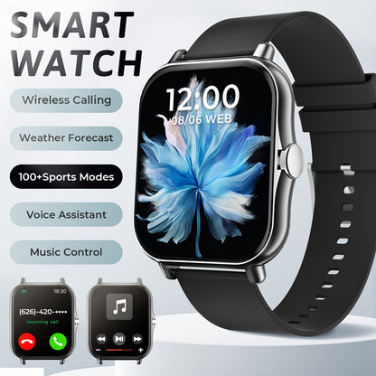1.83-Inch Smart Watch - Unisex Fitness Tracker - Wireless Calling, Music Play, Weather Forecast - Call Alerts, App Notifications, Versatile Watch Faces - Perfect Gift for Labor Day, Back to School & Christmas - Stylish Sporty Design