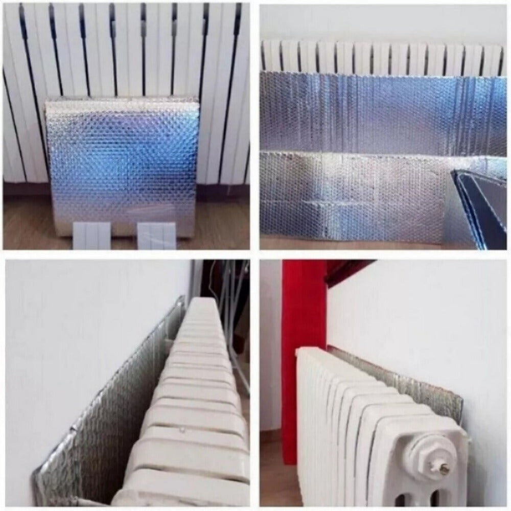 Radiator Insulation Foil Roll Bubble 5M x 60CM Heat Reflective Energy Saving Film with 6 Double Sided Tapes