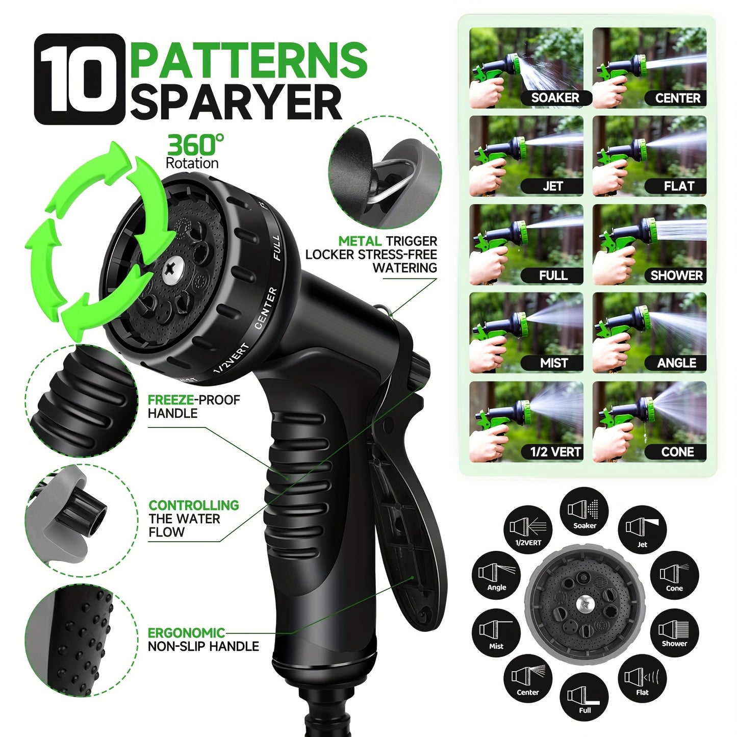 25/50/75/100/150ft Heavy-Duty Garden Hose, Non Expandable, With 1/2" Solid Brass Fittings, Leakproof Design, Durable Rubber Material, US Standard Threads - Perfect For Gardening, Cleaning, Forestry