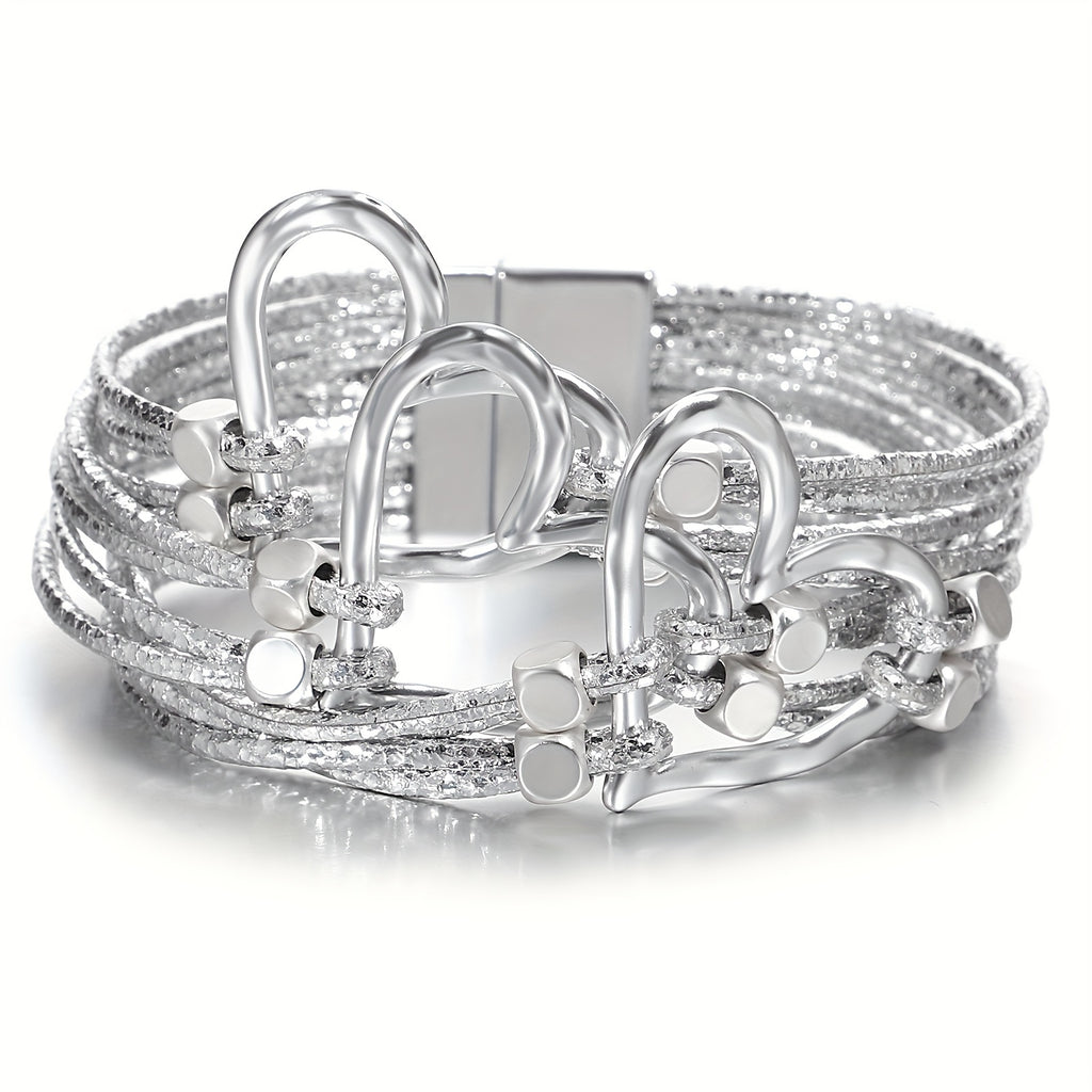 Braided Heart Faux Leather Glitter Bracelet