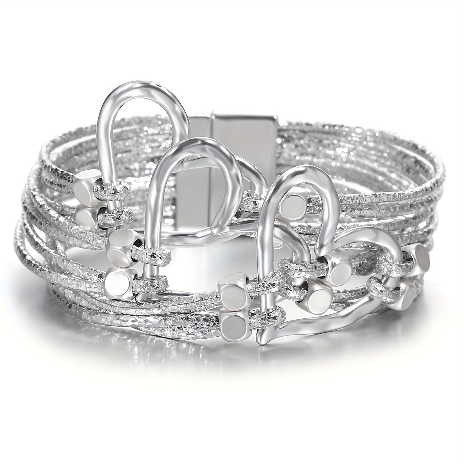 Braided Heart Faux Leather Glitter Bracelet