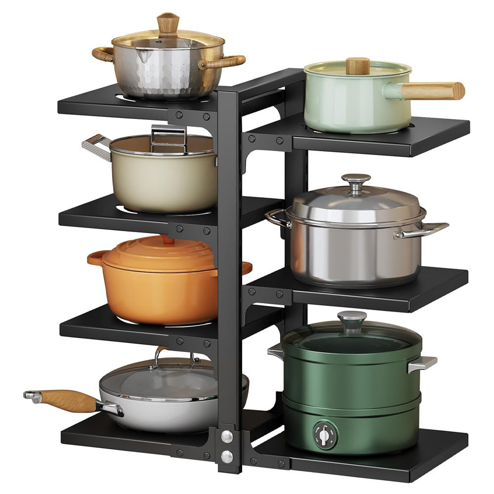 Large capacity independent pot rack cookware rack, baking utensil tray, flat cookware and utensil storage rack, fruit and vegetable rack, space saving floor standing sink shelf, black double-sided 3-layer+4-layer pot rack, high-quality materials - sturdy