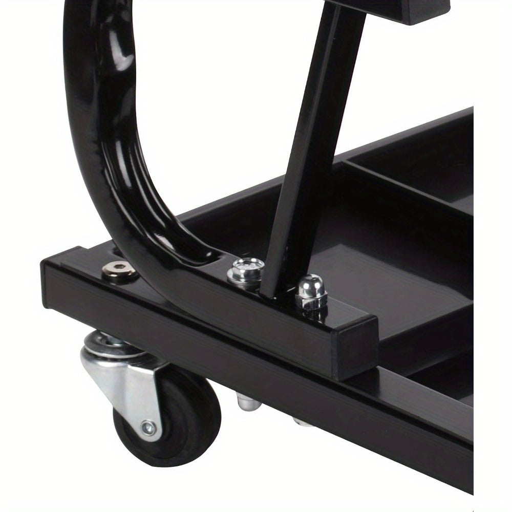 Rolling Mechanic Stool 100kg Heavy Duty Workshop Seat with Tool Tray 4 Swivel Castors High-Density Foam Pad Powder-Coated Steel Frame for Garage Workshop 37.5x36x38.5cm