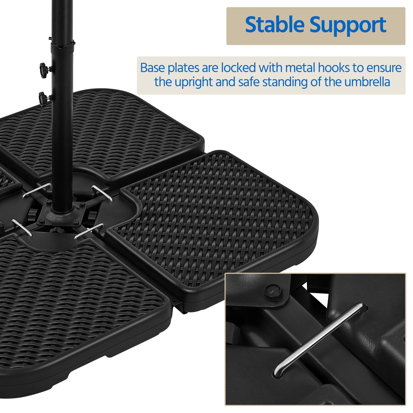 Costoffs 4-piece Umbrella Base Stand Fillable Patio Umbrella Base with Anti-slip Base, Cantilever Market Umbrella for Outdoor/Lawn/Garden/Backyard, Black
