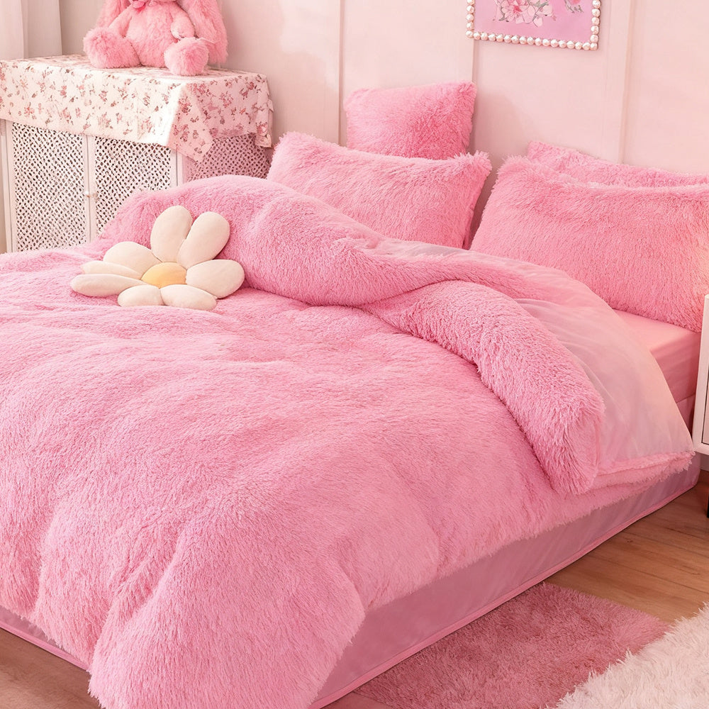 Water Mink Plush Super Soft and Thicken Autumn and Winter Bedding Set, Plush Comfortable Warm Duvet Cover Pillowcases Three-piece Set, Available in Various Colors, Down Duvet Cover, Zipper Closure Design, Single/Double/King/Super King