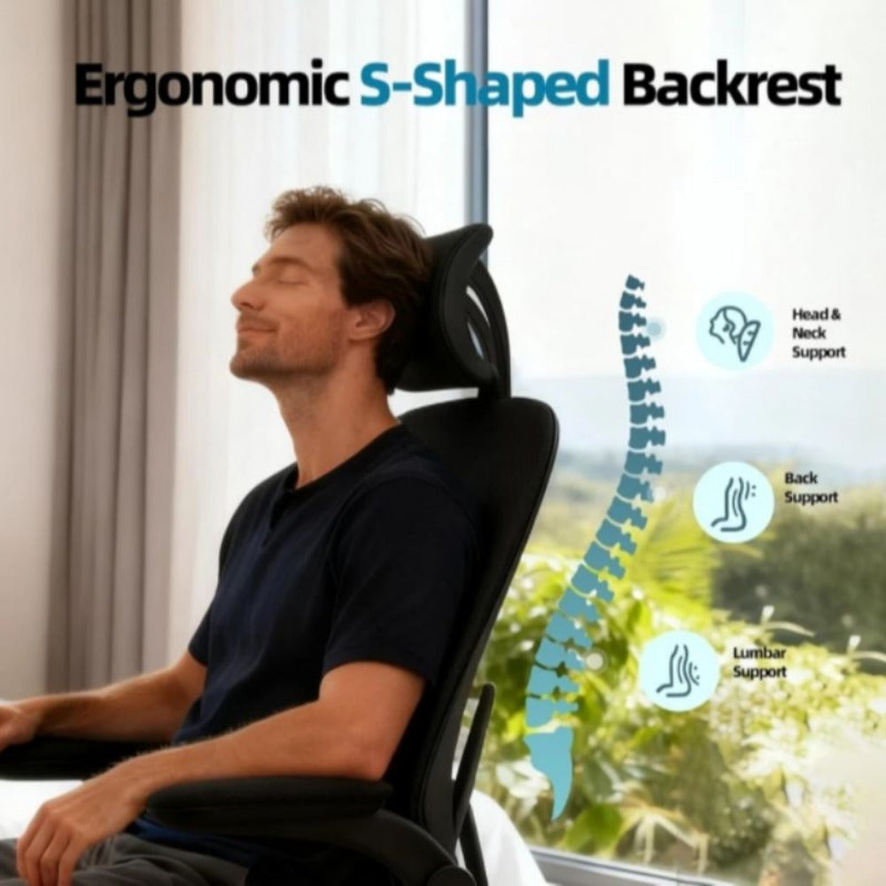 Ergonomic Mesh Office Chair with Adjustable Lumbar Support, Headrest & Flip-Up Armrests – Breathable High-Back Desk Chair for Home Office, Supports up to 150kg, Black