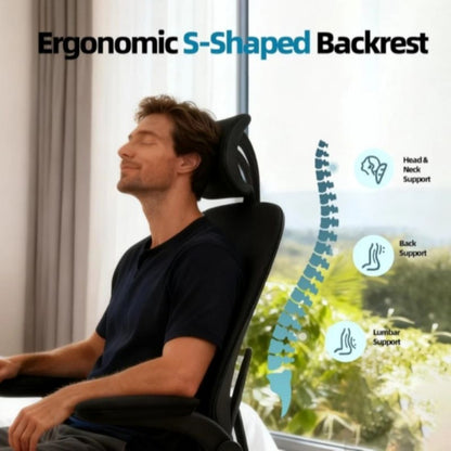 Ergonomic Mesh Office Chair with Adjustable Lumbar Support, Headrest & Flip-Up Armrests – Breathable High-Back Desk Chair for Home Office, Supports up to 150kg, Black