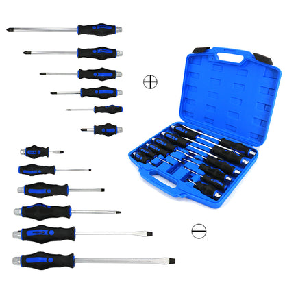 12pcs Magnetic Screwdriver Set for Small Screws Slotted Cross & Flat Multi Kit, Heavy Duty Screwdriver Set Go-Thru Steel Blades, Professional Level Handle, for Mechanics, Construction, Carpentry