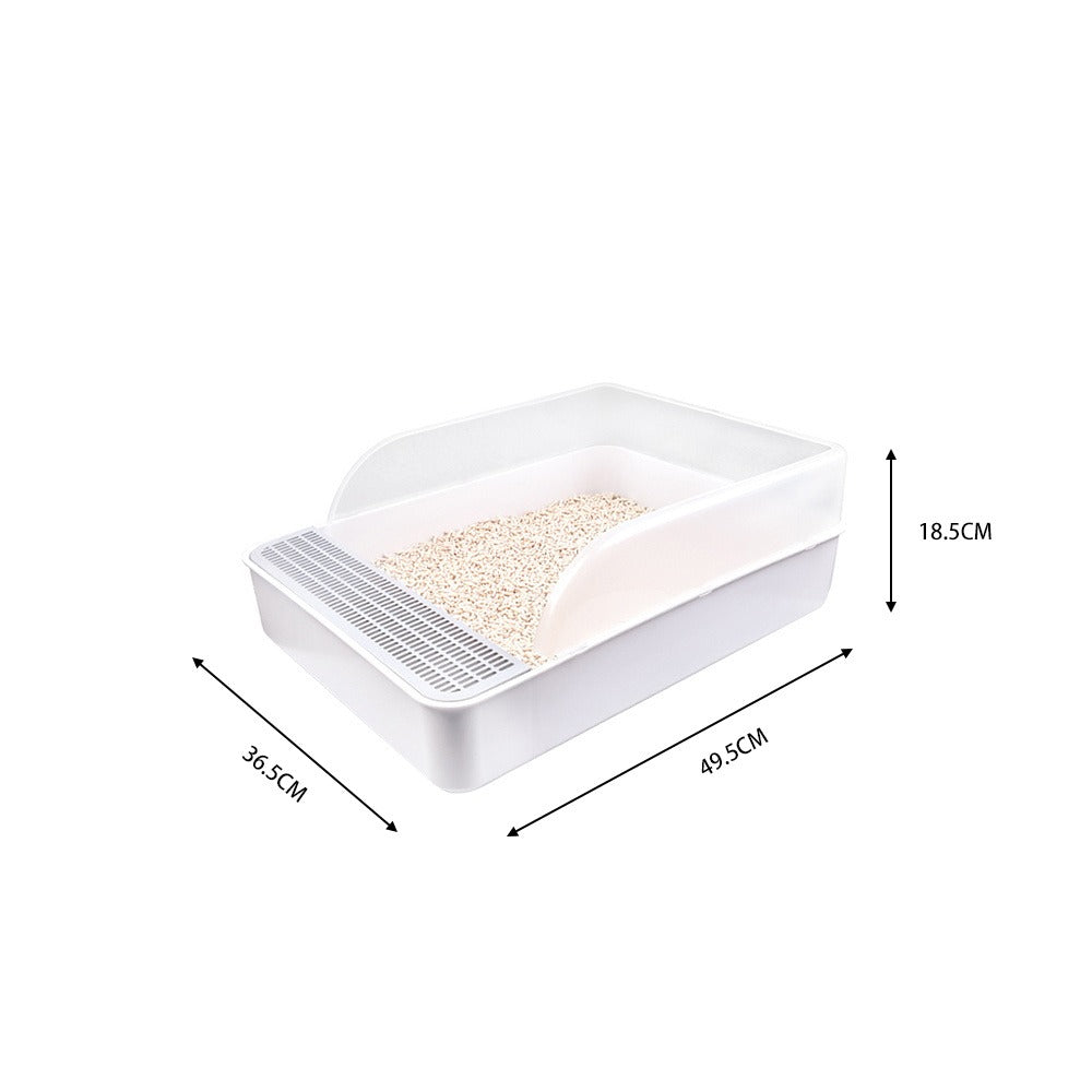 Extra Large High-Sided Cat Litter Tray with Scoop – Anti-Splash Semi-Enclosed Design, Non-Slip, Easy Clean, 49.5x36.5cm – Open Cat Toilet Box for Adult Cats & Kittens, White