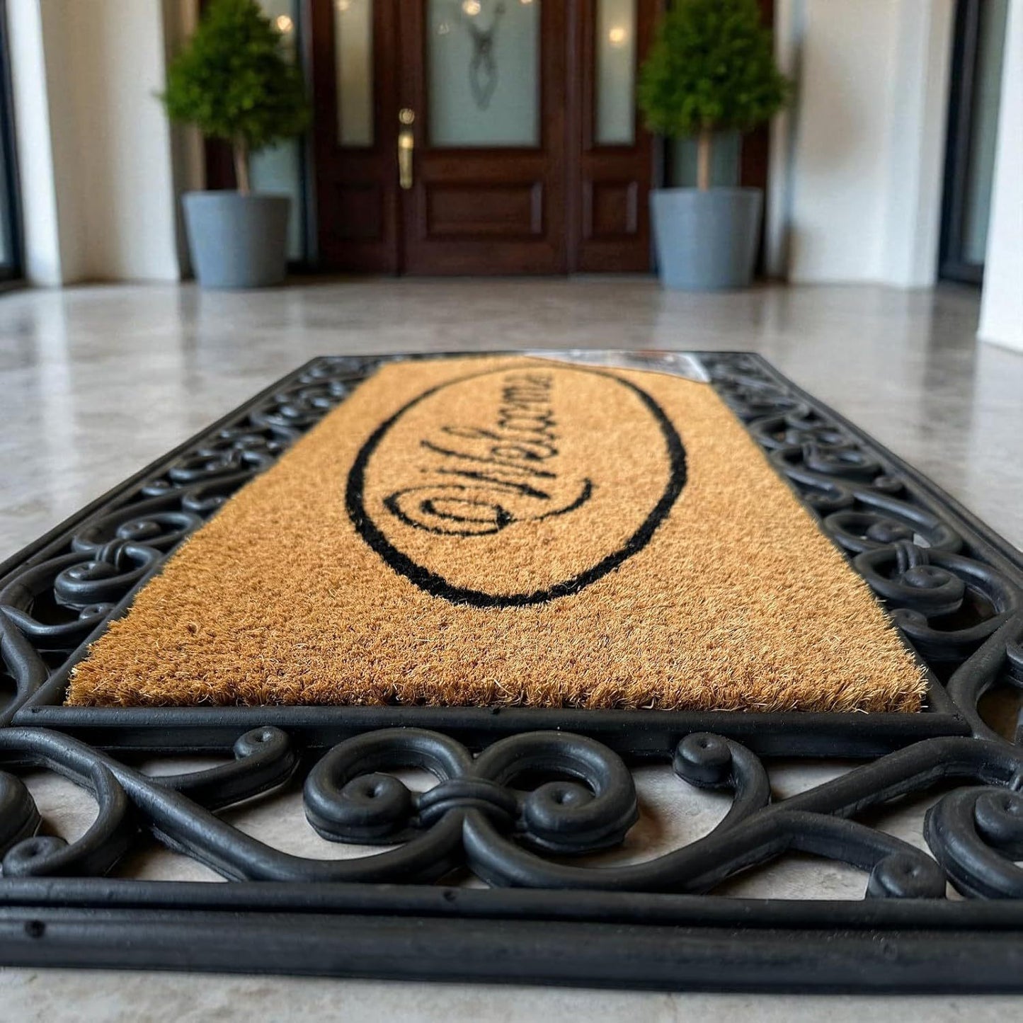 Welcome Coir Door Mat Heavy Duty Non Slip Indoor Outdoor Mat Machine Washable Doormat & Shoe Scraper Removes Grass Mud & Dirt Perfect for Front Door Patio & Entrance