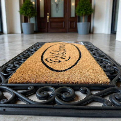 Welcome Coir Door Mat Heavy Duty Non Slip Indoor Outdoor Mat Machine Washable Doormat & Shoe Scraper Removes Grass Mud & Dirt Perfect for Front Door Patio & Entrance