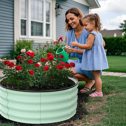 Galvanized Raised Garden Bed, Round Metal Planter Box with Open-Bottom Design, Heavy-Duty Steel Outdoor Flower Bed for Vegetables, Herbs, and Succulents, Easy Installation