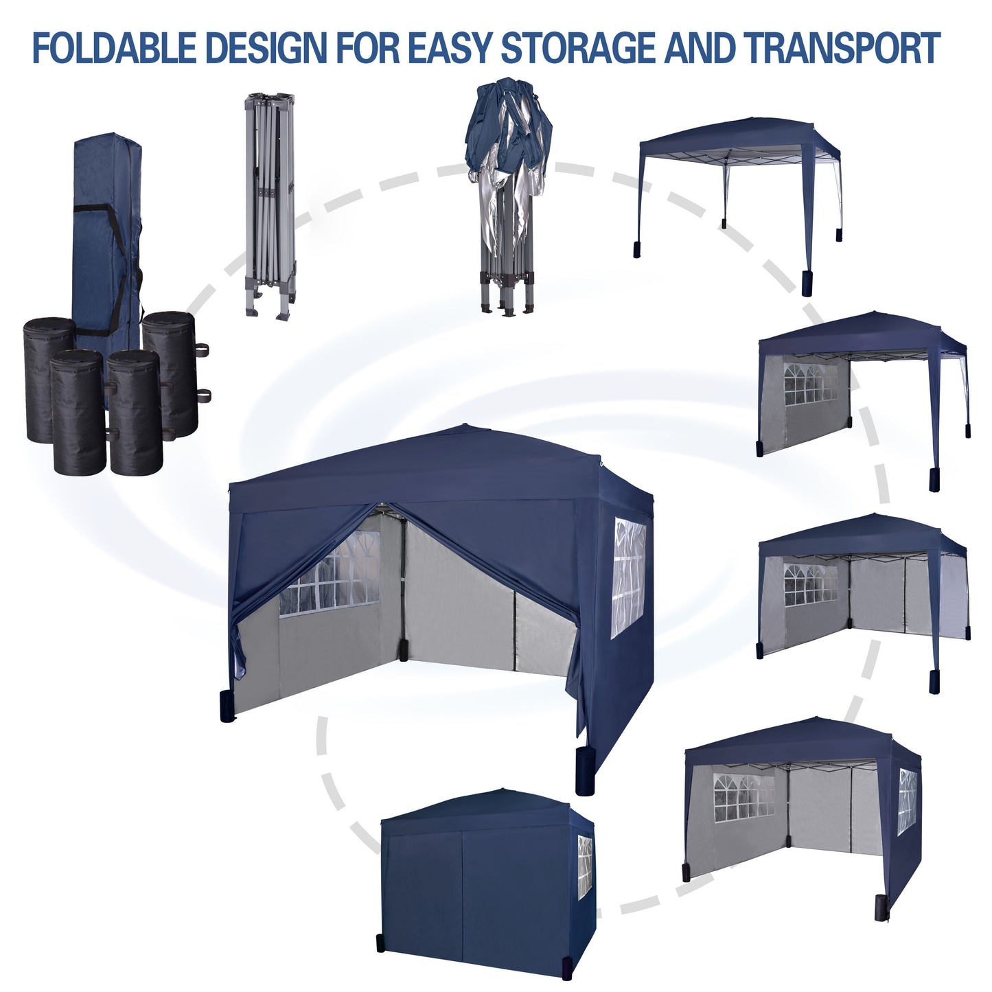 Pop-up Gazebo 3m x 3m with Sides & 4 Weight Bags & Silver Protective Layer Waterproof Marquee Canopy