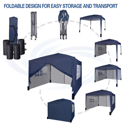 Pop-up Gazebo 3m x 3m with Sides & 4 Weight Bags & Silver Protective Layer Waterproof Marquee Canopy
