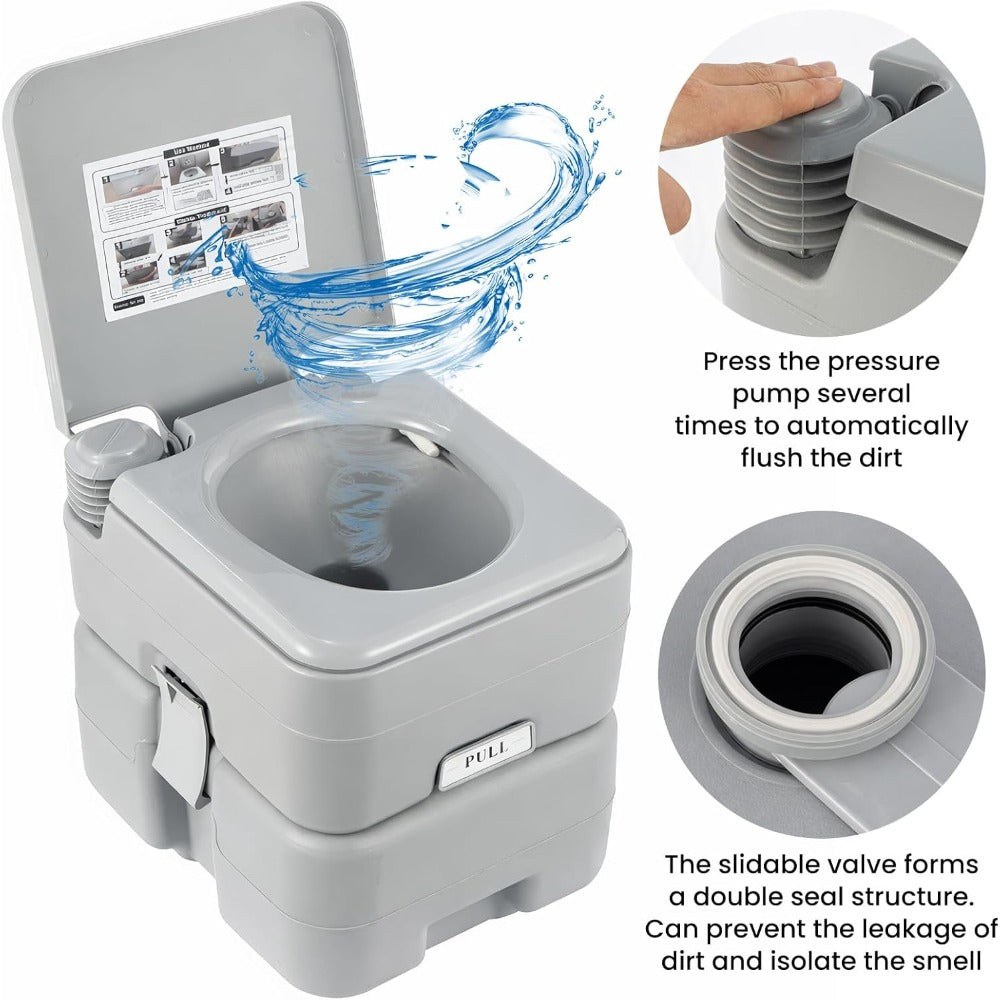 Portable Camping Toilet 20L, Lightweight Outdoor Travel Toilet with Removable Waste Tank, Flushable Portable Potty for Camping, Campervan, Caravan, Boat & RV
