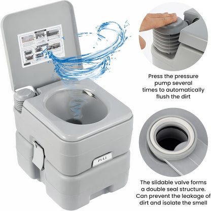 Portable Camping Toilet 20L, Lightweight Outdoor Travel Toilet with Removable Waste Tank, Flushable Portable Potty for Camping, Campervan, Caravan, Boat & RV