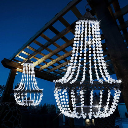 Taylor & Brown 28" Tall Hanging Solar Powered Acrylic Crystal Chandelier Light Lantern Modern Outdoor Garden Meadow with 30 Cool White LED Lights for Yard, Patio and Gazebo Decorations