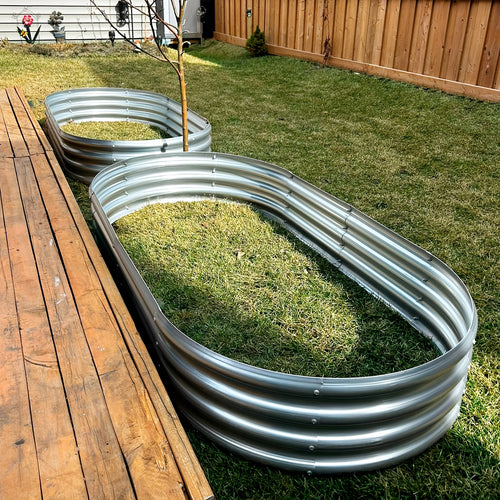 2-Pack Heavy-Duty Galvanized Steel Raised Garden Beds - Rust-Resistant Outdoor Planters, 6x3x1ft (180x90x29cm) Oval Design, Easy Assembly, for Vegetables, Flowers, Herbs, Patio, Balcony, Farm - Modern Garden Boxes, Raised Garden Bed, Patio Gardening, Cont
