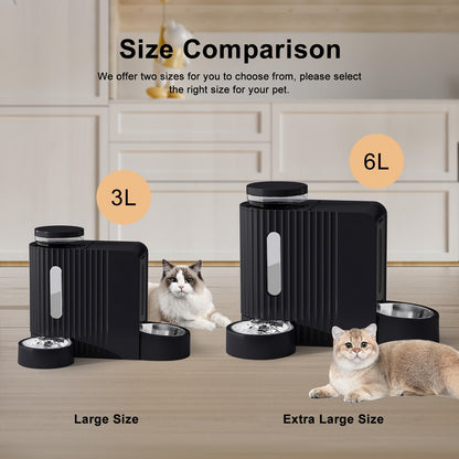 Dog And Cat Food Feeder And Water Dispenser, Two-In-One Set, Automatic Gravity Feeding, 304 Stainless Steel Bowl, Removable And Washable, for Small/Medium/Large Dogs And Cats, 3L Large Capacity, Black, Without Battery