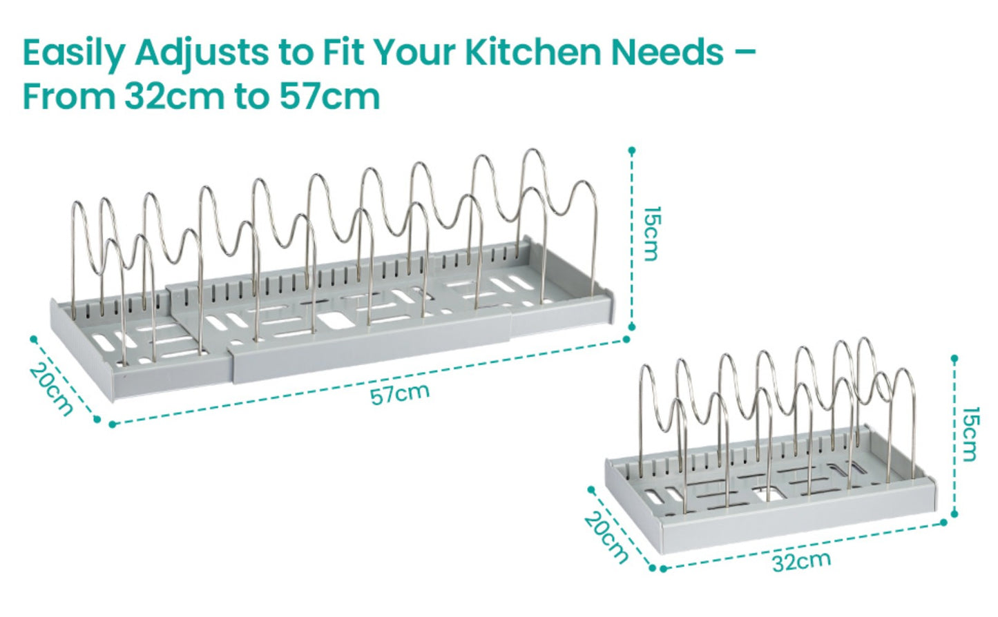 Expandable Pan Lid Organiser Rack 7/10 Adjustable Dividers, Anti-slip Pantry Cupboard Organiser Kitchen Drawer Bakeware Plate Holders for Pots, Pans, Chopping Board, Saucepan, Baking Trays