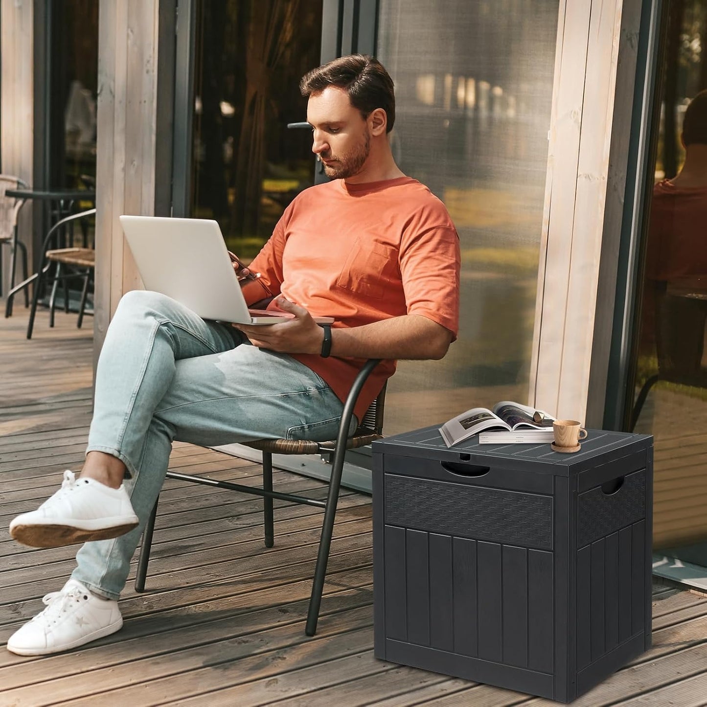 Garden Storage Box 126L, Waterproof Parcel Box Outdoor with Lid, Plastic Storage for Deliveries, Patio Cushions, Garden Tools
