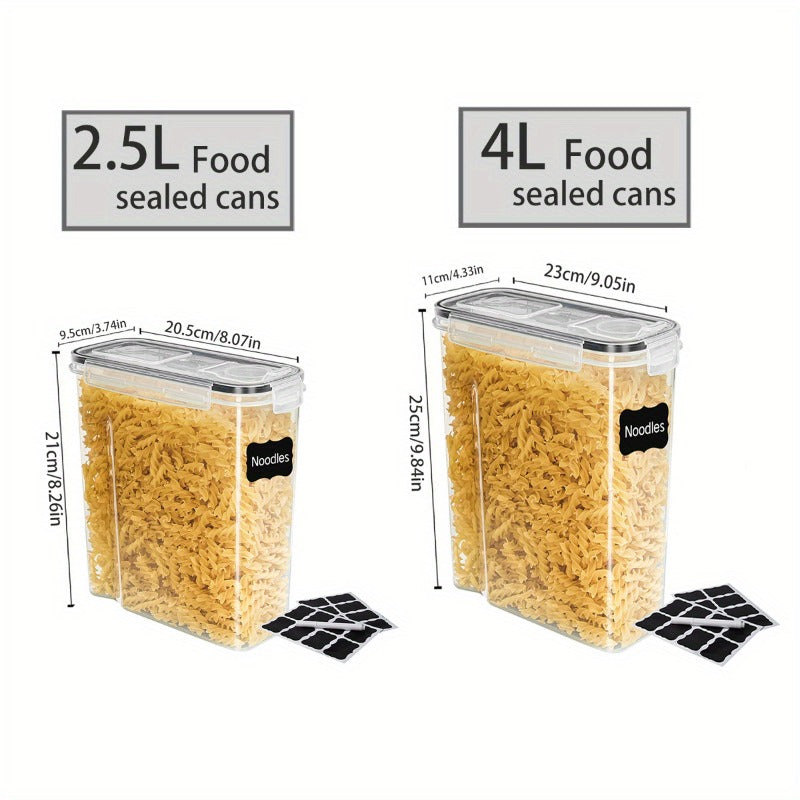 4L Or 2.5L, Leak-Resistant, And Reusable Food Storage Jars with Lids, (4 Jars And 4 Lids Included)Designed for Portability And Stacking, Suitable for Cereals, Snacks, Tea, And Pasta, Includes Labels And Markers, Ideal for Kitchen Use