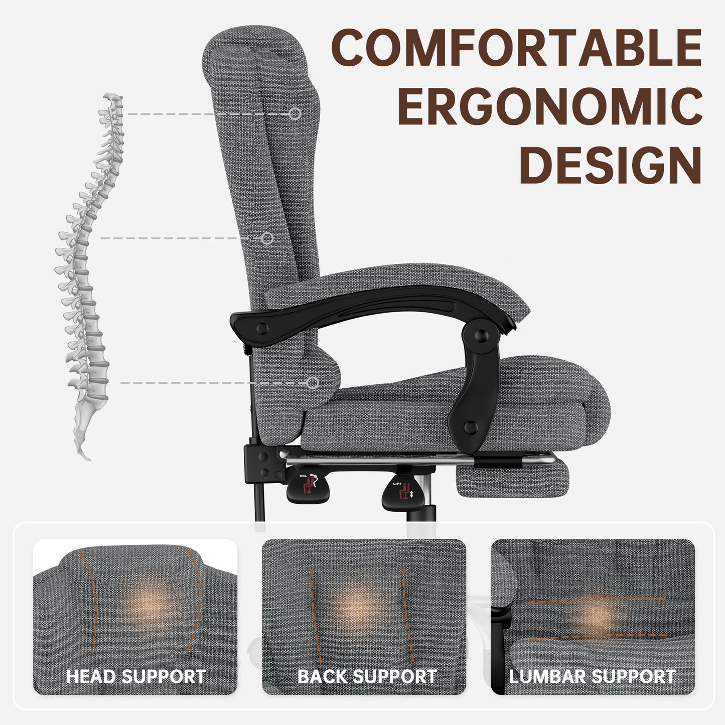 GartistGo Executive Office Chair with Footrest High Back Desk Chair Ergonomic Recliner Computer Chair Gaming Chair with Tilt Function Heavy Duty for Home Office Working